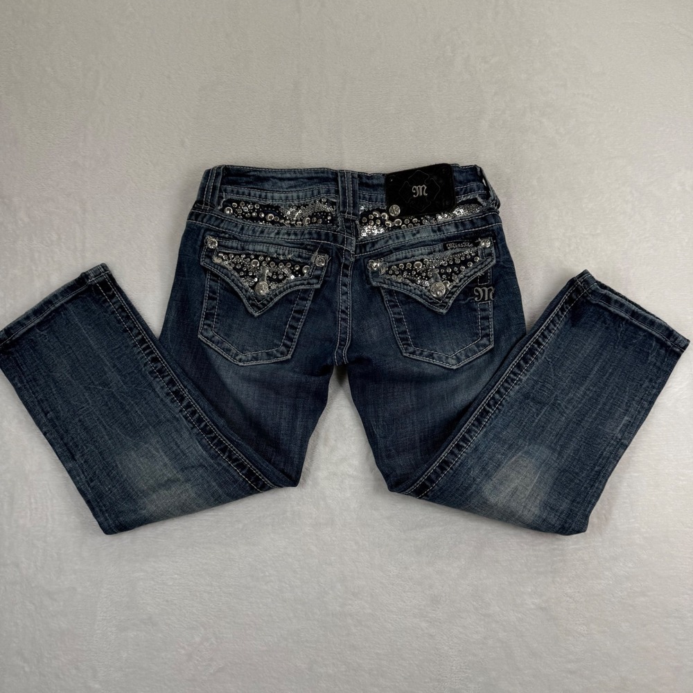 Miss Me Womens JY6191P Cuffed Capri Jeans Dark Wash Sequin Embellished Size 25